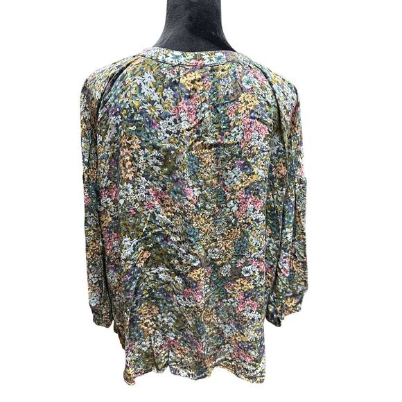 J.Jill Pullover Blouse Top 3/4 sleeves Floral Green XL lightweight colorful - Picture 3 of 8